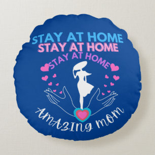 Bleibe bei Zuhause Mama Mutter Ehefrau Blue Modern Rundes Kissen