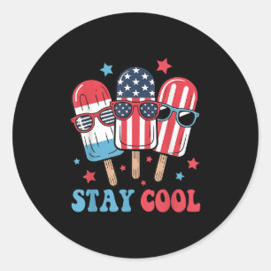 Bleibe Cool Popsikel 4. Juli Patriotische USA Amer Runder Aufkleber