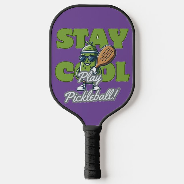 Bleibe Cool & spiele Pickleball! Fun Pickle Cartoo Pickleball Schläger (Vorderseite)