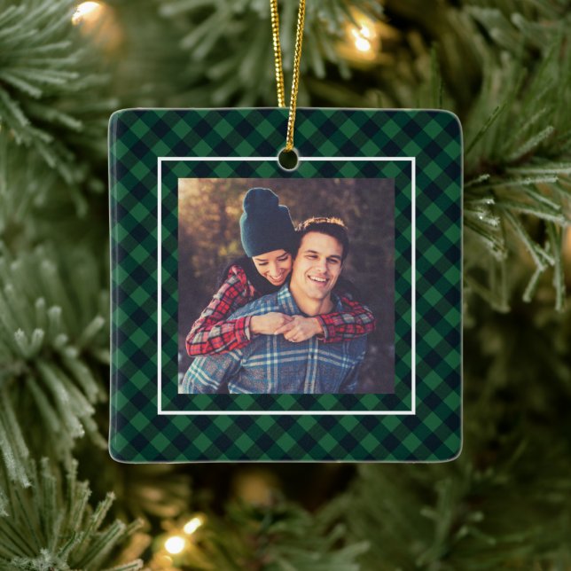 Bleibe Cosy Trendy Green Buffalo Kariertes Foto Keramikornament (Baum)