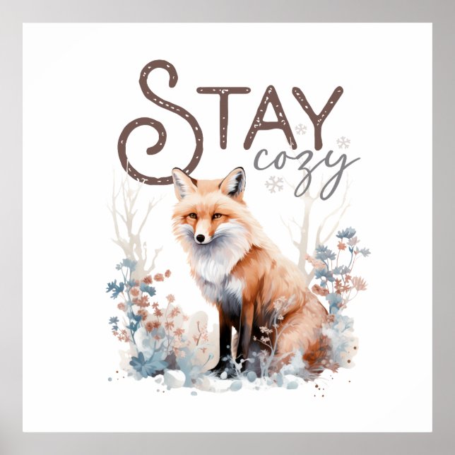Bleibe Cosy Woodland Fox Weihnachten Poster (Vorne)