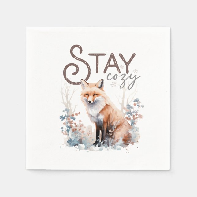 Bleibe Cosy Woodland Fox Weihnachten Serviette (Vorderseite)