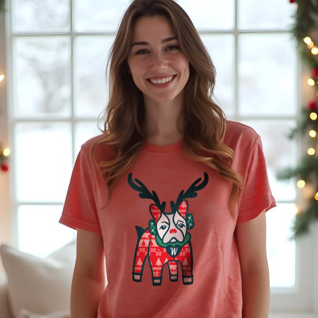 Bleibe Cozy | French Bulldog Rentier Christmas Tri-Blend Shirt (Stay Cozy | French Bulldog Reindeer Christmas Tri-Blend Shirt)