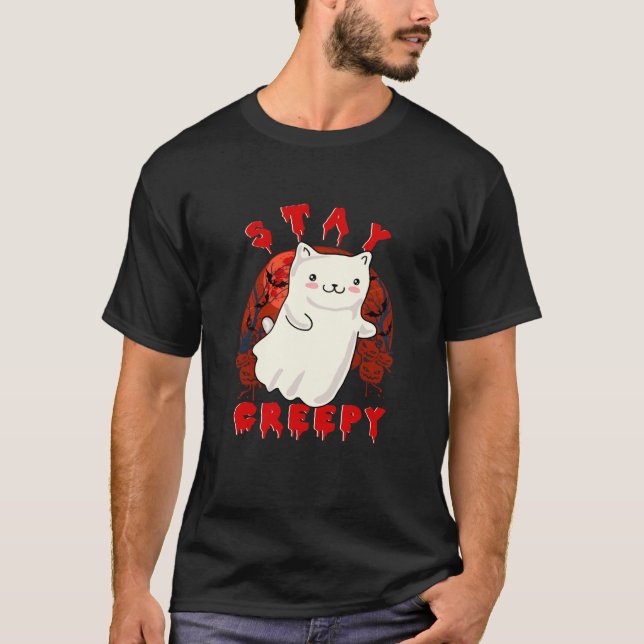 Bleibe Creepy Niedlich Kitty Cat Halloween-Kostüm T-Shirt (Vorderseite)