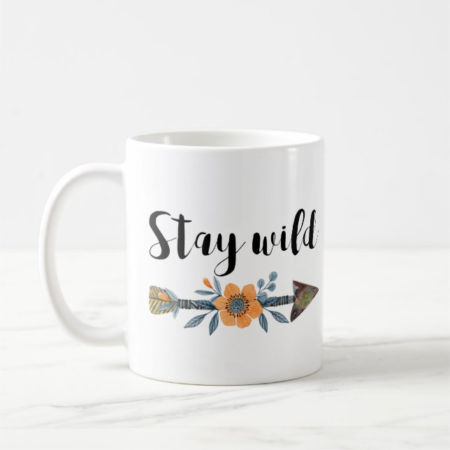 Bleibe der Aquarell-Tasse im Wildbohstil Kaffeetasse (Links)
