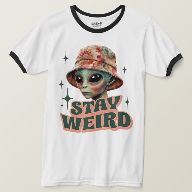 Bleibe der komischen Alien Krawatte-Dye-Ringer-T - T-Shirt (Design vorne)