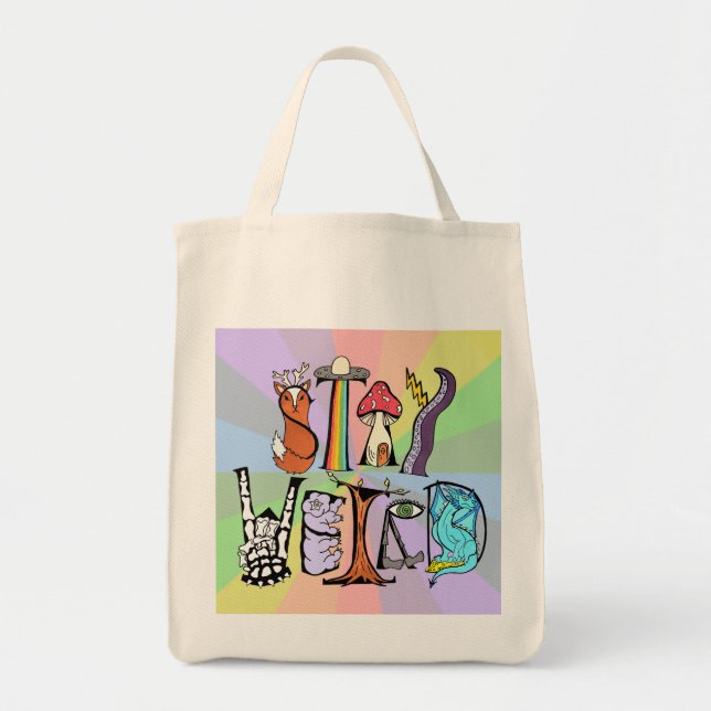 Bleibe der komischen Tote Bag Rainbow Background Tragetasche (Vorne)