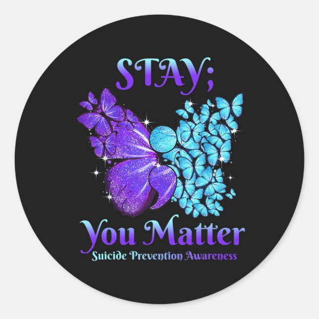 Bleibe dir Problem Schmetterling Semicolon Suicide Runder Aufkleber (Vorderseite)