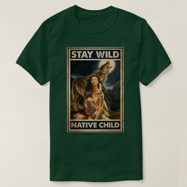 Bleibe eines wilden amerikanischen Kindes mit Wolf T-Shirt (Design vorne)