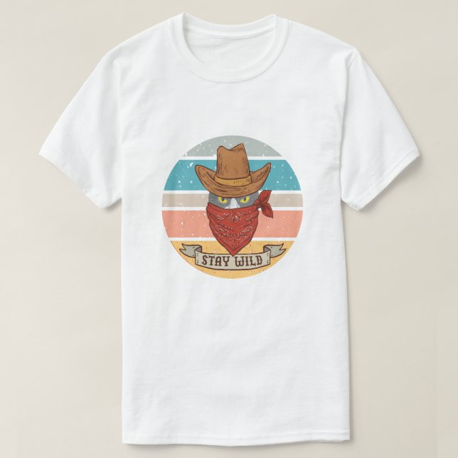 Bleibe eines wilden, meowdy texas cat meme cowboy T-Shirt (Design vorne)