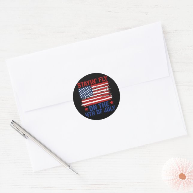 Bleibe Fliege am 4. Juli Amerikanische Flagge USA Runder Aufkleber (Umschlag)