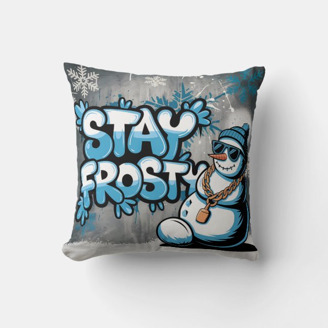 Bleibe Frosty Cool Snowman Winter Vibes Kissen (Vorderseite)