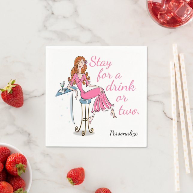 Bleibe für einen Drink oder zwei Personalisierte N Serviette (Beispiel)