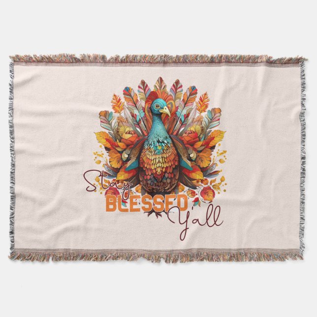 Bleibe gesegnet Y'all mit farbenfroher Türkei Decke (Vorderseite)