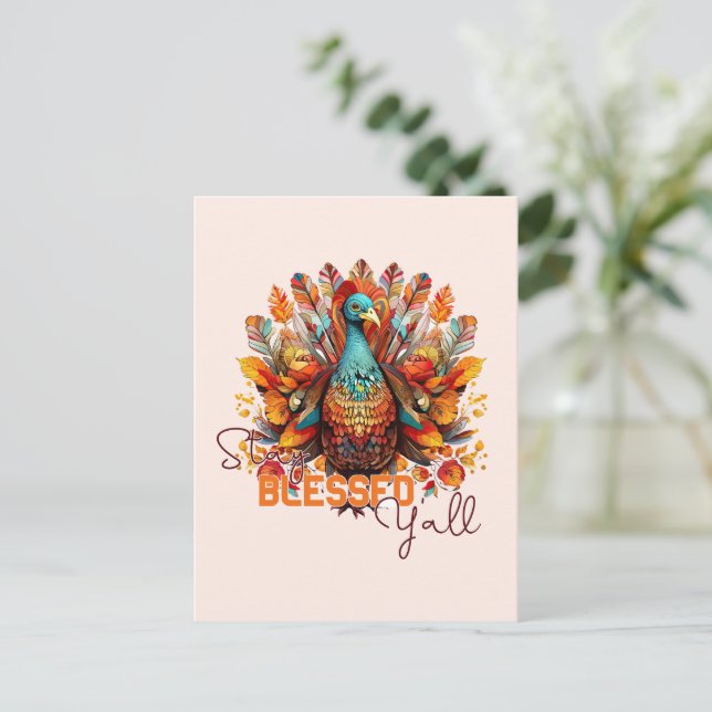 Bleibe gesegnet Y'all mit farbenfroher Türkei Postkarte (Stehend Vorderseite)