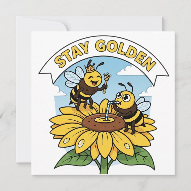 Bleibe Golden - Biene und Blume Illustration Einladung (Vorderseite)