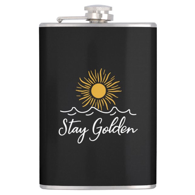 Bleibe Golden" Flasche - schlank, stilvoll & aufre Flachmann (Vorderseite)