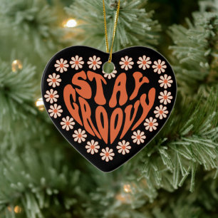 Bleibe Groovy Herz mit Blume Keramik Ornament
