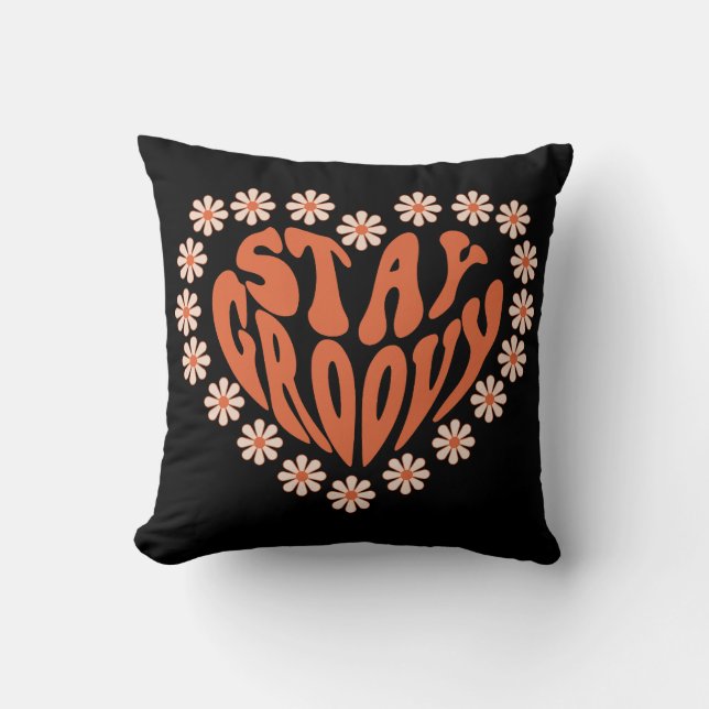 Bleibe Groovy Herz mit Blume Kissen (Vorderseite)