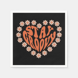 Bleibe Groovy Herz mit Blume Serviette