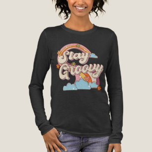 Bleibe Groovy Retro Rainbow Blume Typografie Tri-Blend Shirt