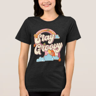 Bleibe Groovy Retro Rainbow Blume Typografie Tri-Blend Shirt