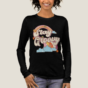 Bleibe Groovy Retro Rainbow Blume Typografie Tri-Blend Shirt