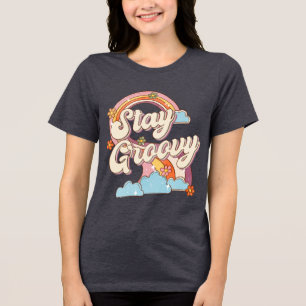 Bleibe Groovy Retro Rainbow Blume Typografie Tri-Blend Shirt