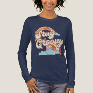 Bleibe Groovy Retro Rainbow Blume Typografie Tri-Blend Shirt