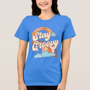 Bleibe Groovy Retro Rainbow Blume Typografie Tri-Blend Shirt