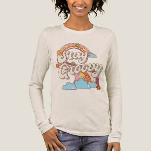 Bleibe Groovy Retro Rainbow Blume Typografie Tri-Blend Shirt