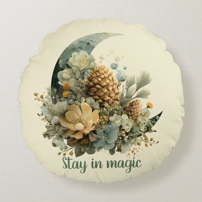 Bleibe in Magic Winter Moon Design Rundes Kissen (Vorderseite)