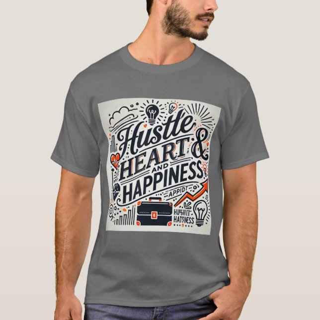 Bleibe mit diesem "Hustle, Herz und Happines T-Shirt (Vorderseite)