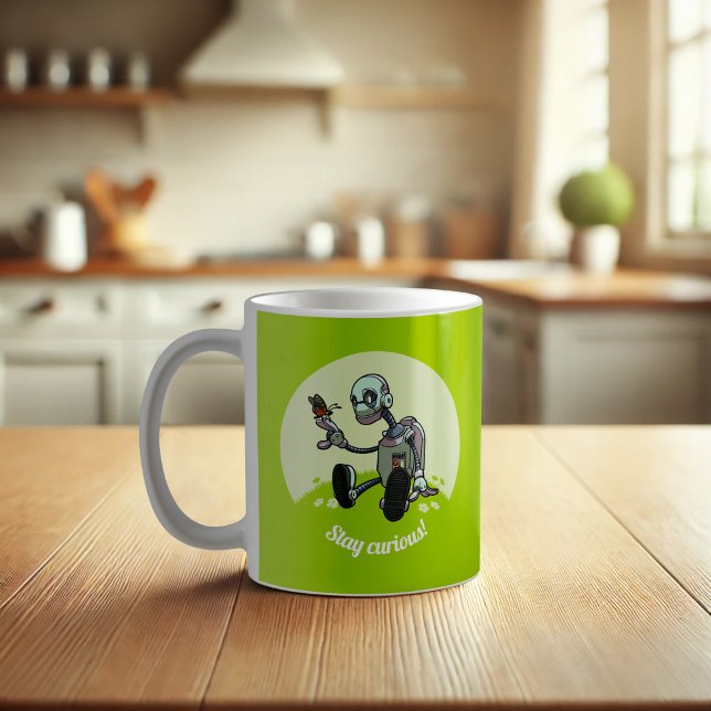 Bleibe Neugierig! Roboter und Schmetterling-Cartoo Kaffeetasse (Von Creator hochgeladen)