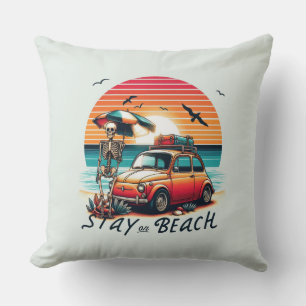 Bleibe On Beach - Retro Vibes - Skelett Kissen