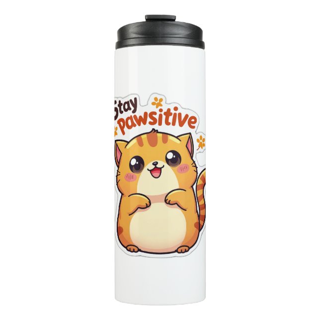 Bleibe Pawsitiv - Niedliche Kawaii Katze Wasser Fl Thermosbecher (Vorderseite)