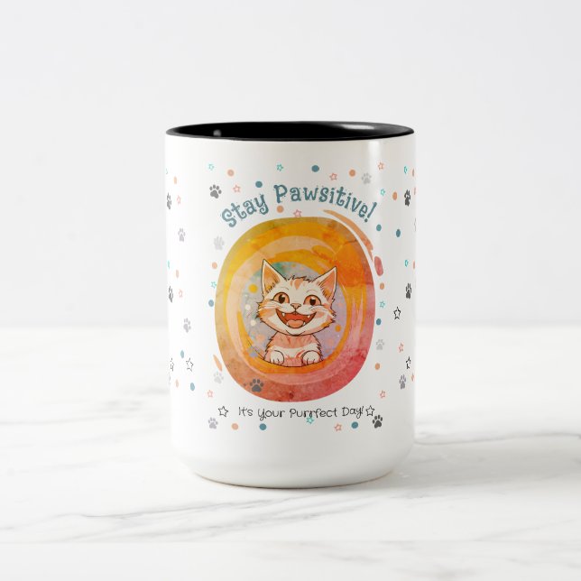 Bleibe Pawsitive Cat Tasse Minimalistische Geschen (Mittel)