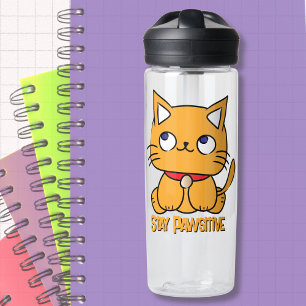 Bleibe Pawsitive Funny Cat Cartoon Niedlich Spaß Trinkflasche