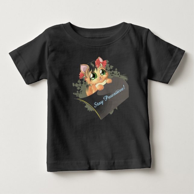 Bleibe Pawsitive Katze Kinder T - Shirt (Vorderseite)