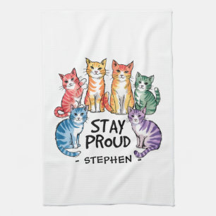Bleibe Proud - Rainbow Cat LGBTQ Prix Geschirrtuch