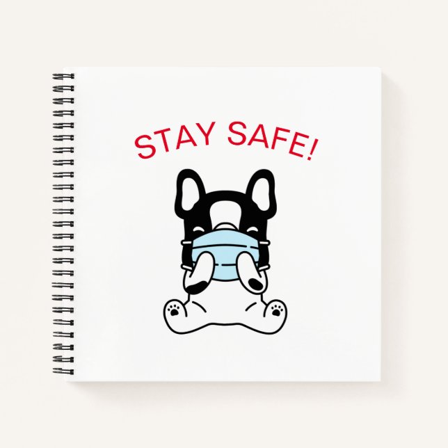 BLEIBE SAFE! BULLDOG WEARING MASK Spiralnotebook Notizbuch (Vorderseite)