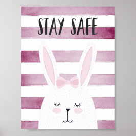 Bleibe Safe Quote Funny Bunny in Pink Shades Poster
