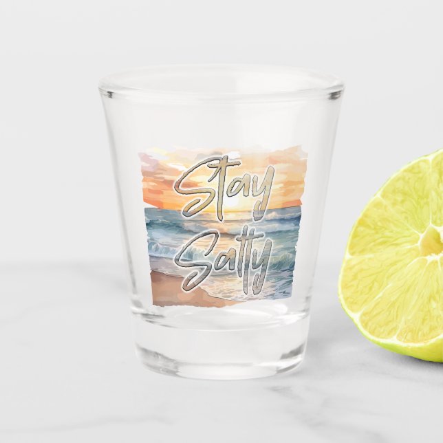 Bleibe Salty Beach gepflegter Coastal Sunset Schnapsglas (Vorderseite)