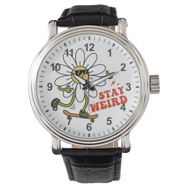 Bleibe seltsame Skateboarding Daisy Armbanduhr (Vorderseite)