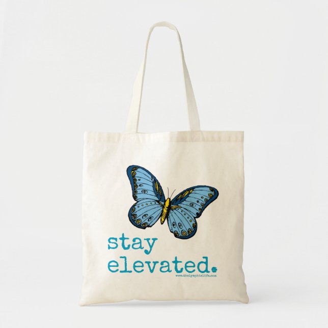 "Bleibe Sie erhöhte" blaue Schmetterlings-Tasche Tragetasche (Vorne)