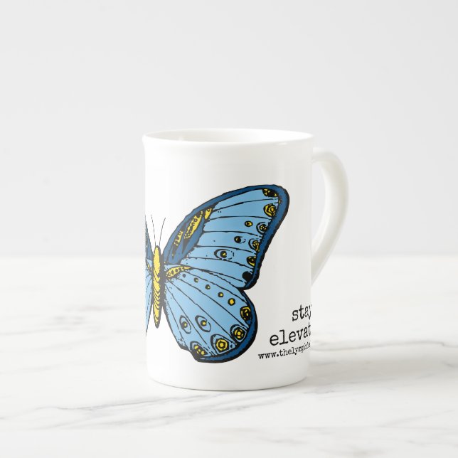 "Bleibe Sie erhöhte" blaue Schmetterlings-Tasse Prozellantasse (Vorderseite Rechts)