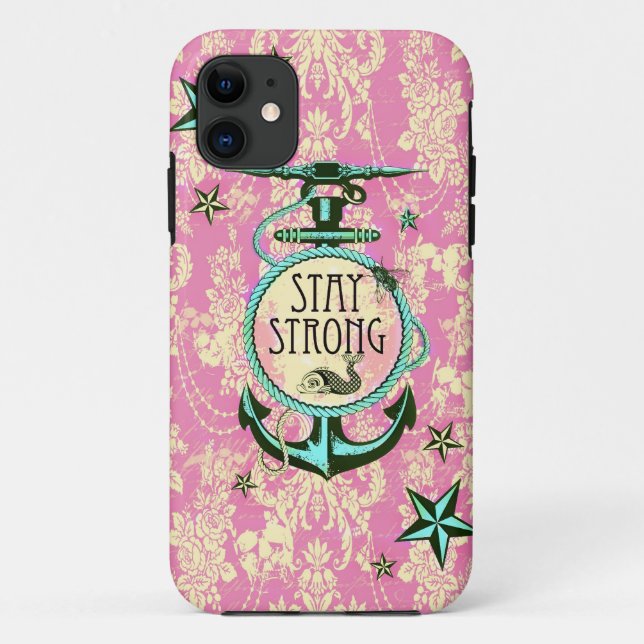 Bleibe Sie starke Seeankerkunst in der retro Art Case-Mate iPhone Hülle (Rückseite)