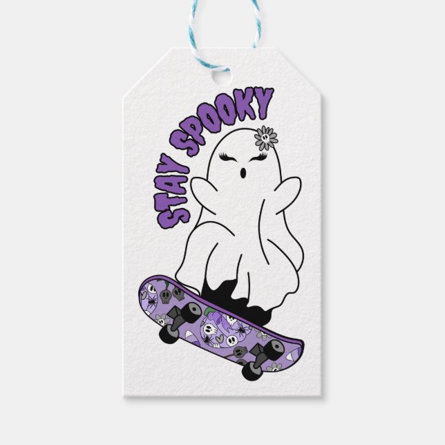 "Bleibe Spooky"-Geist auf einem Skateboard - Cool  Geschenkanhänger (Vorderseite)