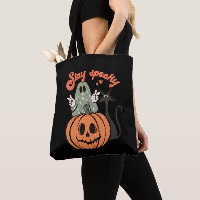 Bleibe Spooky Ghost Black Cat Black Halloween Tasche (Von Nahem)