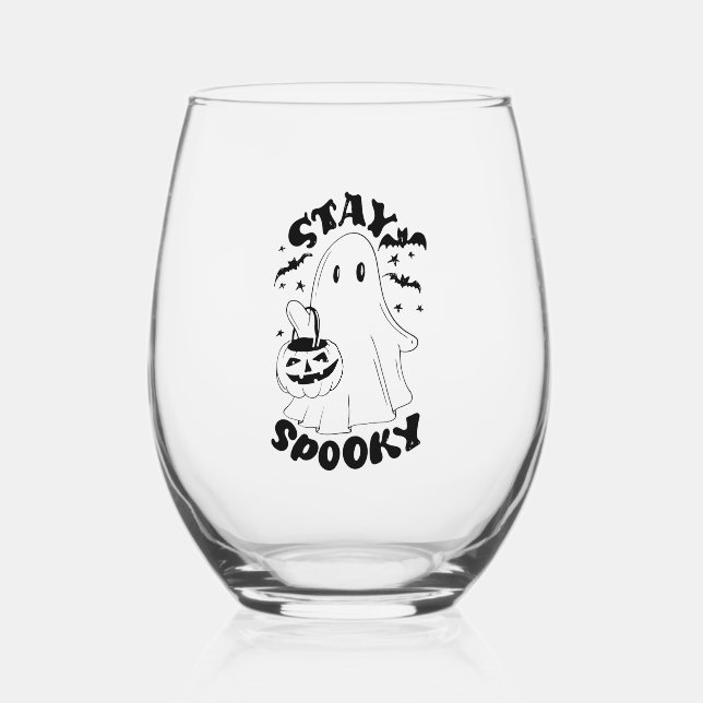 Bleibe Spooky Ghost Weinglas Ohne Stiel (Vorderseite)